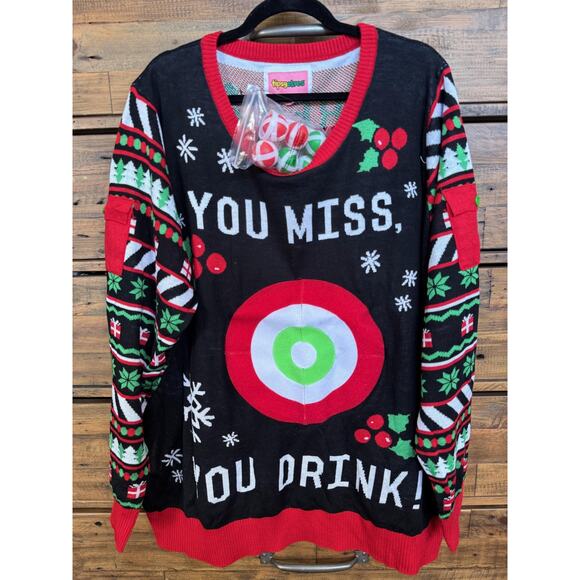 Tipsy Elves Sweater Womens 4XL Black Drinking Game Bullseye Ugly Christmas Party - Picture 1 of 12